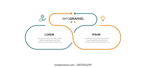 Elemento de infografía de línea delgada de plantilla de vectores con icono comercial y línea de 2 pasos conectada adecuada para presentación web e información de negocios 