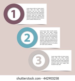 Vector template of three color steps timeline papers.