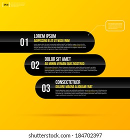 Vector template with three horizontal options on bright yellow background. EPS10