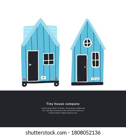 Vector template Tiny houses company. Banner, landing page. Copyspace for text