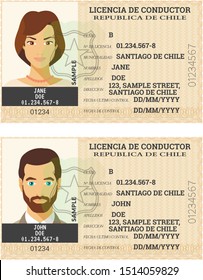 Vector template of toy driver license plastic card for Chile