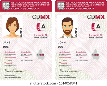 Vector template of toy driver license plastic card for Mexico