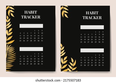 Vector template for tracking printing habits. A4 notebook page. with black leaves. Vector illustration design.