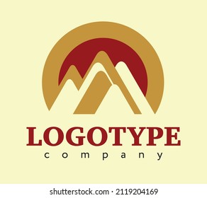 Vector template for a trademark with the image of a mountain landscape against the sky on the theme of tourism and adventure 