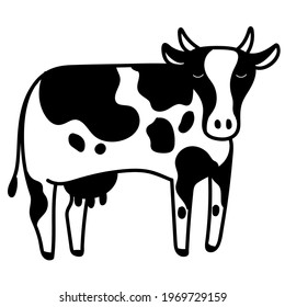 Vector icon design template in a trendy linear style - cow icon-illustration for the dairy and dairy industry and packaging - organic, natural and fresh farm products