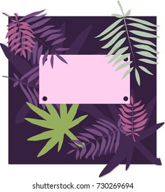 Vector template with tropical leaves. Leaves palm tree illustration.