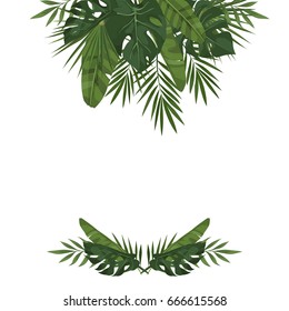 Vector template with tropical leaves. Trendy summer tropical concept. Element of the jungle for the design of invitations, greeting cards etc.