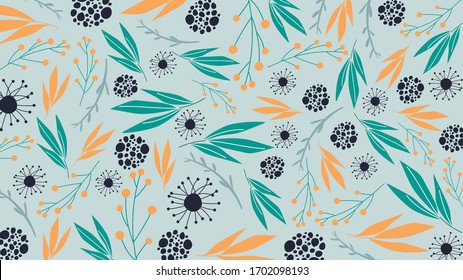 Plantilla vectorial con plantas tropicales, flores exóticas, cítricos, fondo floral tropical colorido. Contornos.