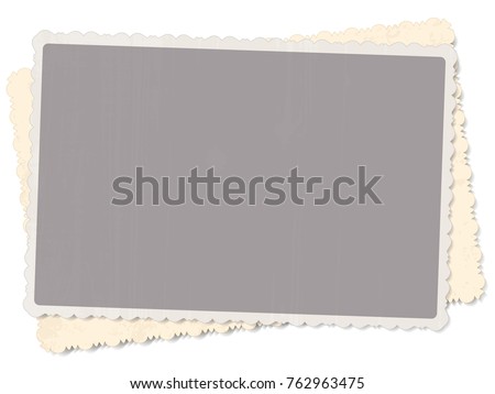 vector template two old vintage photo with patterned edges isolated on white background with shadow for design