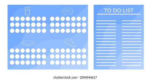 Vector template of useful habits tracker and to-do list. To-do list, schedule, useful habits, reminder, notes. To print. Vector illustration in abstractionism