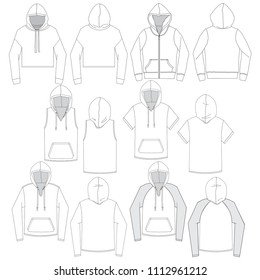 Vector template of various types of Hooded shirts