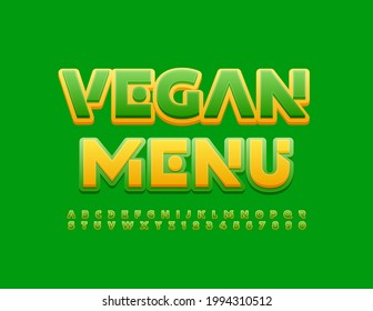 Vector template Vegan Menu for Cafe, Restaurant. Trendy Alphabet Letters and Numbers set. Modern style Font