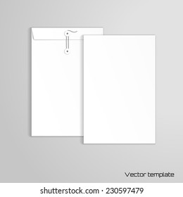 Vector template. Vertical big envelope with buttons. Realistic shadows.