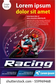 Vector template, vertical poster or print ads motor cycle racing event