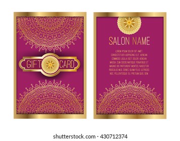 Vector template vintage gift card. Floral mandala pattern background. National design Layout. Islam, Arabic, Indian, ottoman motifs. brochure for shop, spa, yoga, beauty. - sock vector