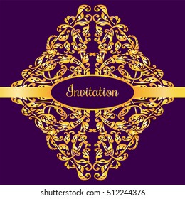 Vector template with vintage gold luxury ornament and place for text.Design elements can be used at invitations, greeting cards, banners, backgrounds.