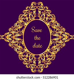 Vector template with vintage gold luxury ornament and place for text.Design elements can be used at invitations, greeting cards, banners, backgrounds.