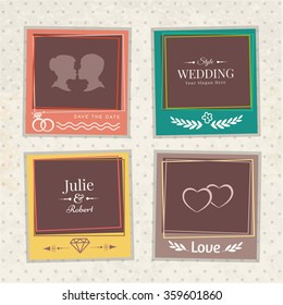 Vector template vintage marriage photo frames for your picture. Insert your picture from wedding. Scrapbook concept.