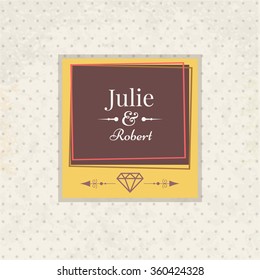 Vector template vintage photo frame for your photo. Insert your picture from wedding. Scrapbook concept.