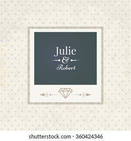Vector template vintage photo frame for your photo. Insert your picture from wedding. Scrapbook concept.