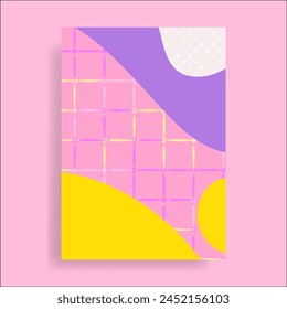 vector  template with wavy pink-yellow,white and checkered design