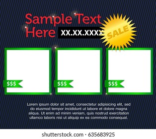 Vector template for web advertising banner, sale border, shopping. Cartoon design