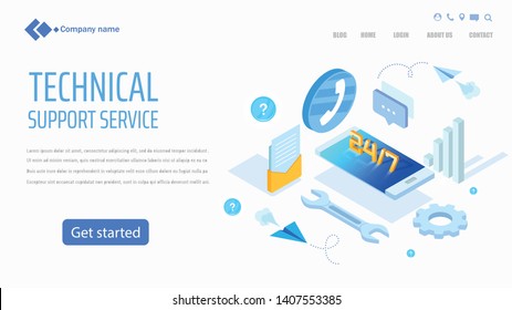 Vector template for website and app. Customer, client care and support. Helpline numder. Personal user service and relationship. Isometric illustration concept for your landing page, banner.
