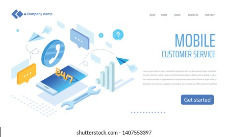 Vector template for website and app. Customer, client care and support. Helpline numder. Personal user service and relationship. Isometric illustration concept for your landing page, banner.