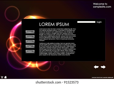 Vector template for website design. Plasma circle background and frames.