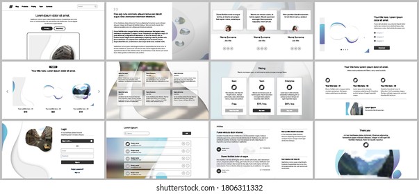 Vector template for website design, presentations, portfolio. Templates for presentation slide, flyer, leaflet, brochure cover, annual report with fluid colorful trendy blue gradients geometric shapes