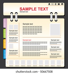 vector template website in the form of flip-style notebook