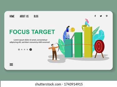 Vector Template Website Landing Page. Coin Business Target Arrow On Procress Business Level Up Team Work, Focus Quarantine Concept Growth Business, Colorful Stand Poster Flyer On Time , Social Media 