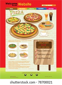 Vector Template of Website. Red pizzeria web page