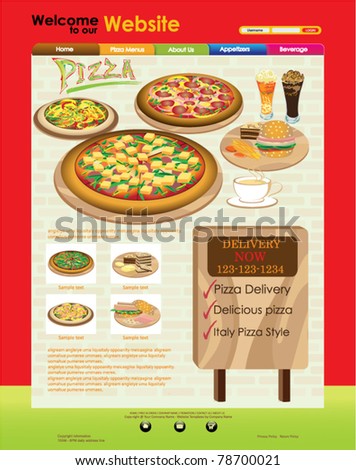 vector template website red pizzeria web stock vector royalty free