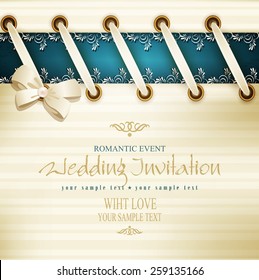 vector template for wedding background with lace, satin ribbon and lacing 