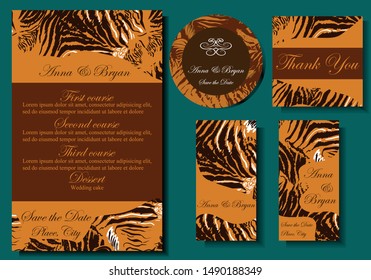 Vector template for wedding cards. Wedding cards with  decorative tiger stripes elements.