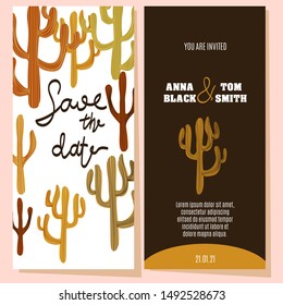 Vector template for wedding cards. Wedding cards with  decorative cactus.