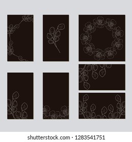 Vector template for wedding invitation. Green leaves, peony,rosas flowers, floral borders, striped background. All elements are isolated.