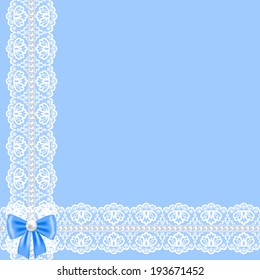 Vector template for wedding, invitation or greeting card with lace ribbon 