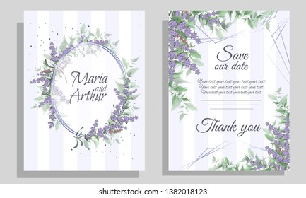 Vector Template Wedding Invitation Lavender Flowers Stock Vector