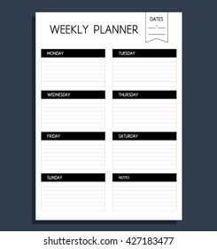 Vector template weekly planner. Blank form. Format A4