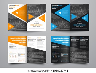 Vector template of white and black bi-fold brochure with colored elements and place for photo. Universal design for flyer, cover, printing presentation.