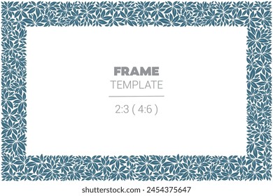 Vector template wide frame composed of leaves. Aspect ratio 2:3. Landscape.  Isolated on white background.