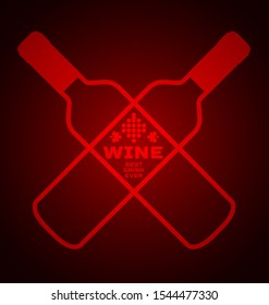 Vector template with wine bottles with grape bunch and leaves. Best drink ever.