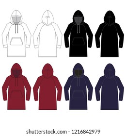 Vector template for Women's hooded dresses