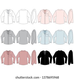 Vector template for Women's Long sleeve Pajama top