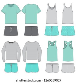 Vector template for Women's Pajama set Teal Green combinations