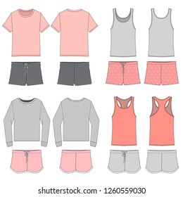 Vector template for Women's Pajama set Pink/ Coral combinations