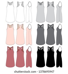 Vector template for Women's Racerback-style Pajamas