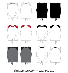 Vector template for Women's Sleeveless Raglan style Tie Front Tank Tops